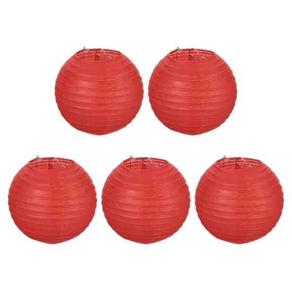 Uxcell 6" Paper Lanterns, Round Hanging Chinese/Japanese Lantern Decoration for Home Birthday Party, Red 5 Pcs