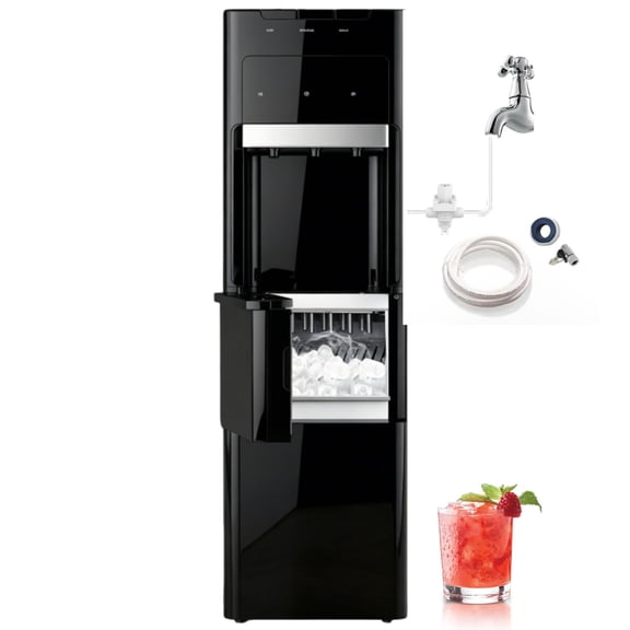 SOOPYK Bottleless Water Dispenser with Ice Maker, 27Lbs/24H, 3 Temp, Child Lock, Black, No Filter for Home & Office