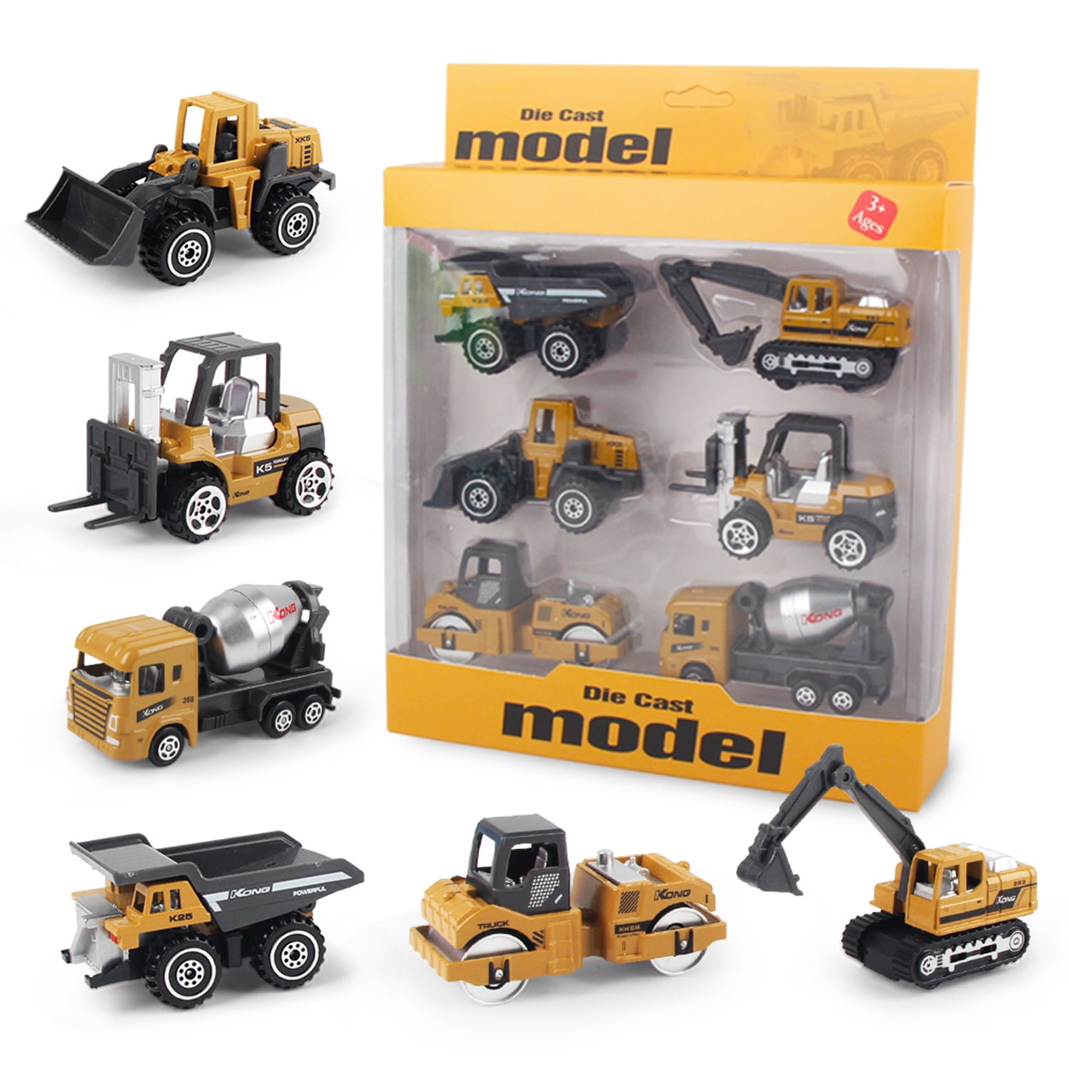 6pcs/Set Alloy Construction Truck Toys DieCast Excavator Forklift Toy