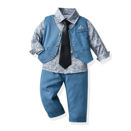 

ZMHEGW Fall Outfits For Toddler Boys Long Sleeve Floral Prints T Shirt Tops Vest Coat Pants Child Kids Gentleman Outfits Set