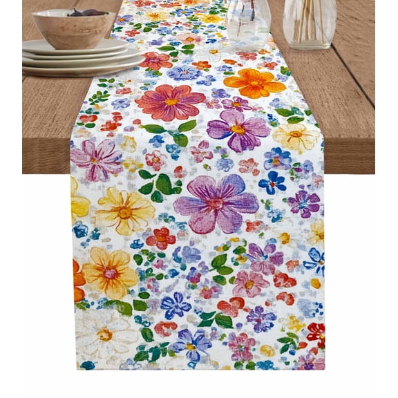 Ldtrchee Spring Daisy Table Runner 70 Inches, Pastoral Blue Pink Red Orange Floral Bed Runner Dresser Scarves Tabletop for Indoor Outdoor Parties/Ceremony/Banquet, 13" x 70"