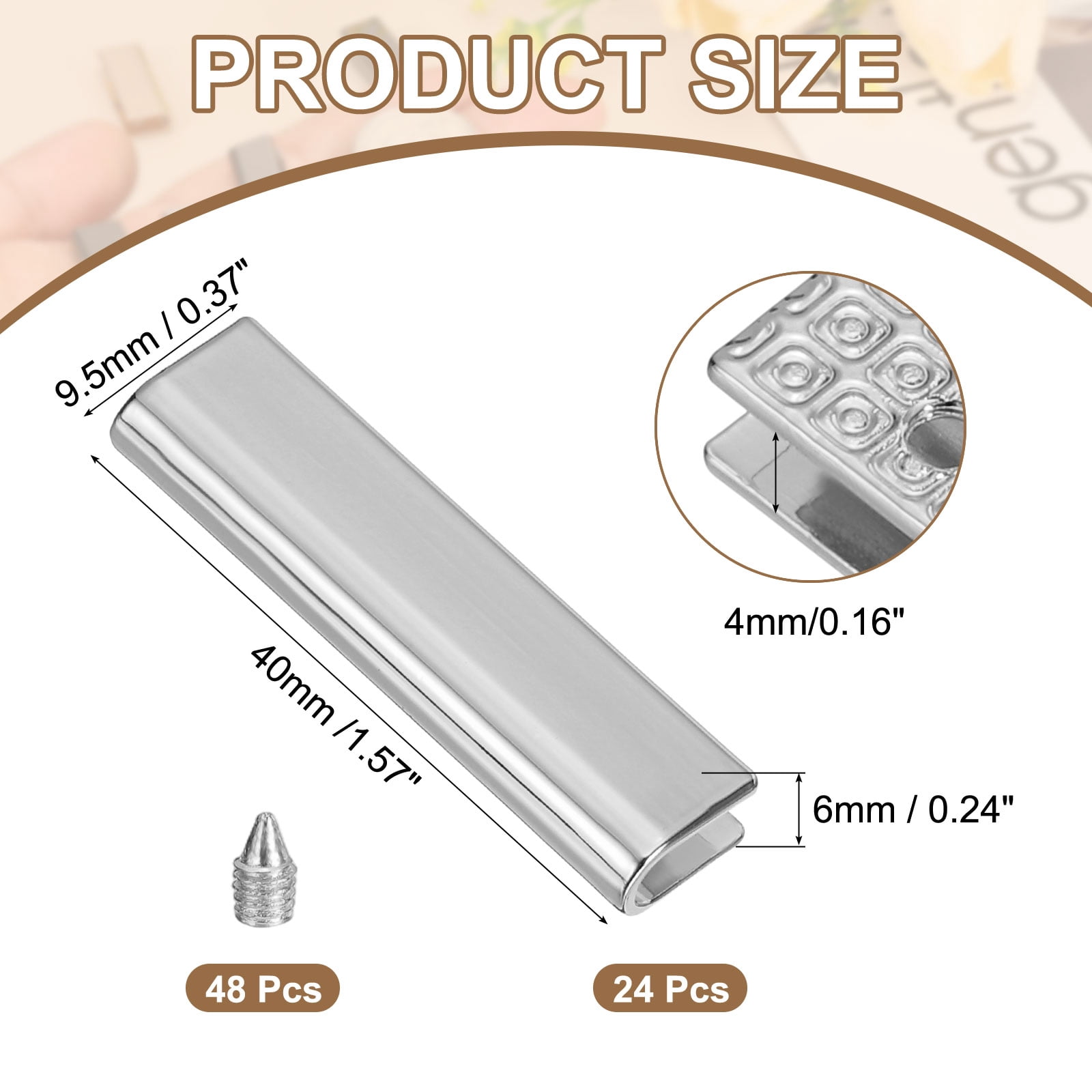 24Pcs Metal Belt Buckle End Tips with Screws, Chrome Zinc Alloy Purse Hardware Belt Tip 0.24 Inch Wide Rectangle Zipper End Cap for DIY Crafts Bag Making Belt Clip Clasps