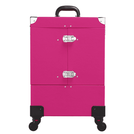 Wheel Travel Case Professional Makeup Train Case Wheeled Rolling Makeup Artist Travel Case, Rose Red ()