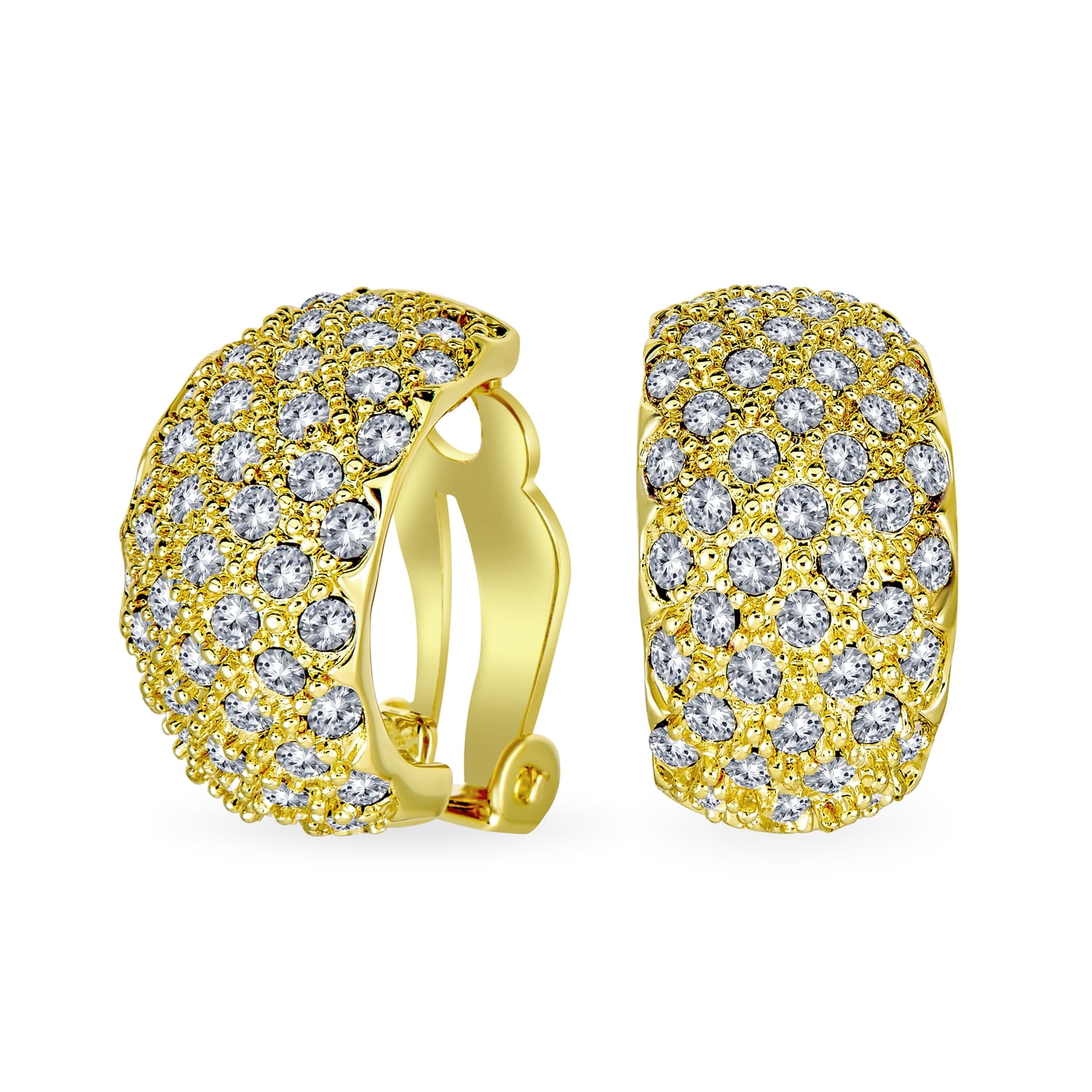 Crystal Beaded Gold Plated Half Hoop Clip On Earrings