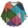 thumbnail image 4 of Colorful Paisley Bandanas Women's V-Neck Blouse With 3/4 Ruffled Bell Sleeves Casual Top Ladies Blouses, 4 of 7