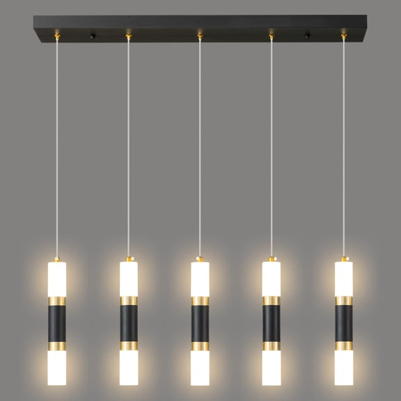 ZHLWIN 5-Light Modern Kitchen Island Dimmable LED Modern Black Gold Pendant Light, Kitchen Island Dinning Room Black Pendant Light