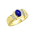 thumbnail image 3 of Rylos 925 Yellow Gold Plated Silver Classic 8X6MM Oval Lapis & Sparkling Diamond Ring - Birthstone Jewelry for Men -Size 11, 3 of 7