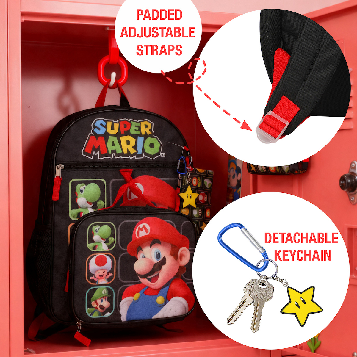 Set de mochila de 5 piezas de Super Mario Bros, de 16", para jóvenes 5