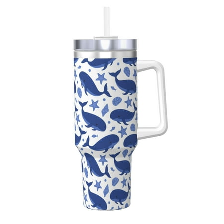 

Logiee Whale Print 40OZ Ice Bully Cup with Handle and Straw Double Wall Stainless Steel Tumbler Travel Coffee Cup with Lid Summer Insulation and Cooling Cup