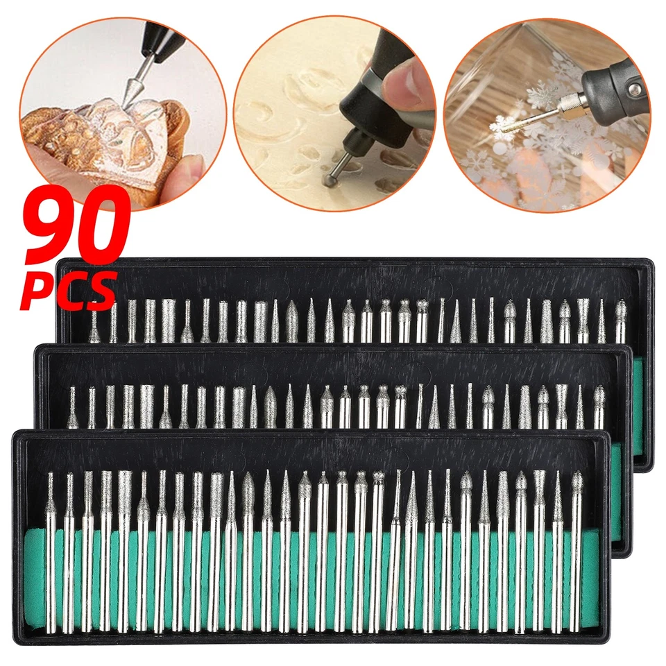 CIRCLE- 90Pcs Diamond Burr Bits Drill Set Rotary Multi Tool Accessories Kit For Dremel
