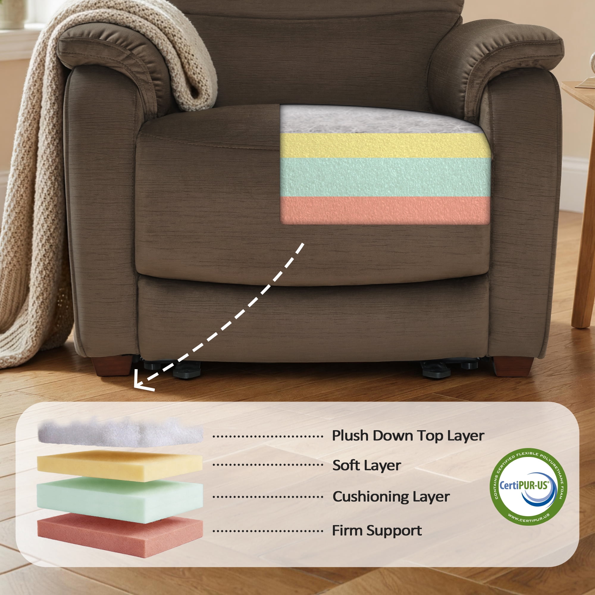MCombo Zero Wall Hugger Power Recliner Chair for Small Space RV Living Room, Fabric (Coffee)