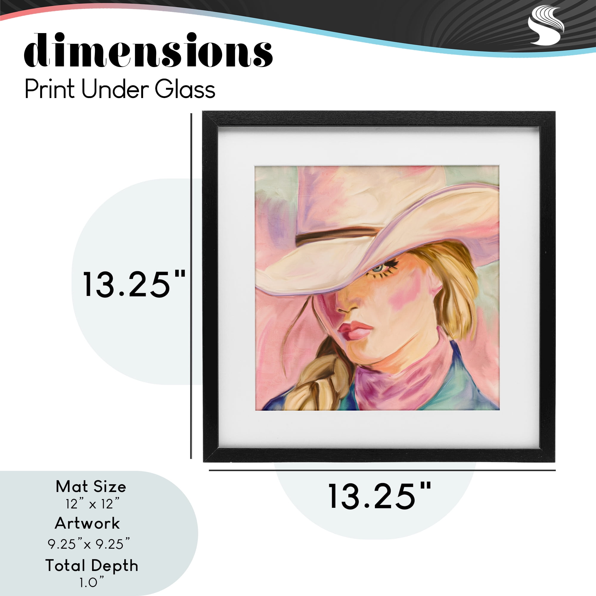 Pastel Cowgirl Gaze Beneath Hat Black Framed Print Under Glass, design by Kim Allen