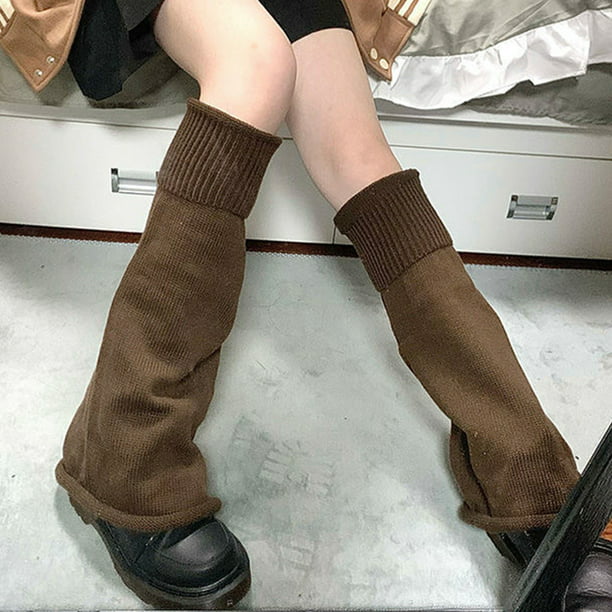 Trayknick 1 Pair Autumn Winter Women Leg Warmers Solid Color Wide Leg  Medium Tube Japan Style Knitted Leg Socks for Daily Wear