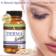 Suzy Cohen DermaScript Clear Skin Capsules Probiotics, Biotin, Lactobacillus Plantarum - Fights Hormonal Acne, Dry skin, Blemishes, Age Spots and Redness and Dark Circles