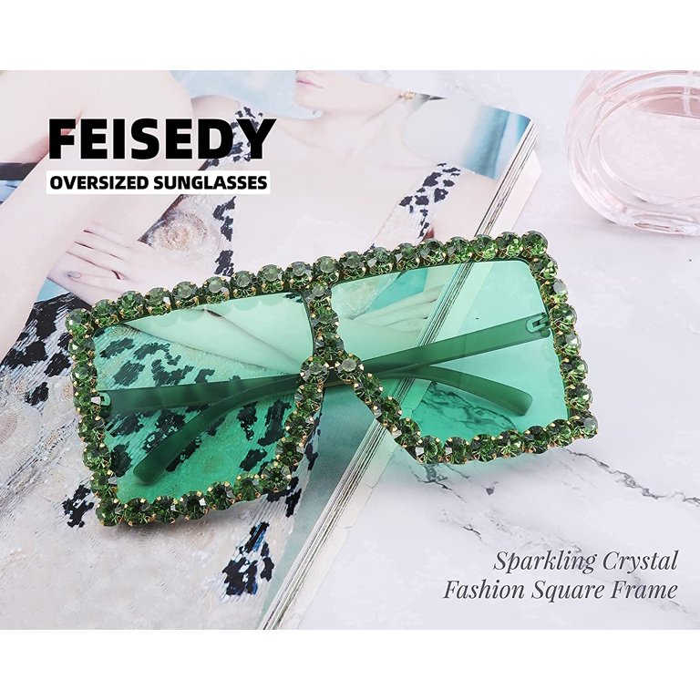 FEISEDY Oversized Sparkling Crystal Sunglasses Disco Diamond  display picture 3