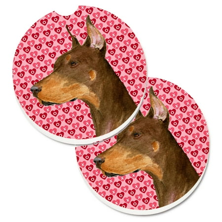 

Carolines Treasures SS4468CARC Doberman Hearts Love and Valentines Day Portrait Set of 2 Cup Holder Car Coasters Large