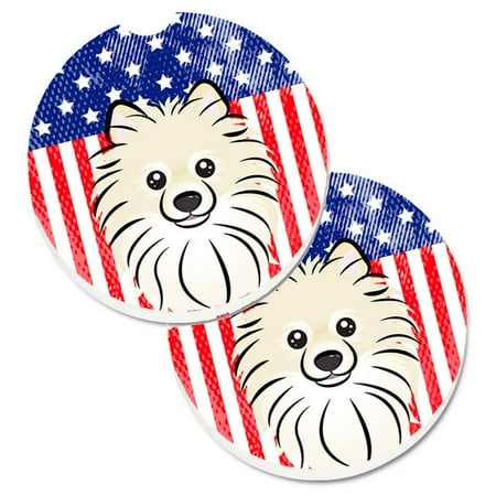 

American Flag & Pomeranian Set of 2 Cup Holder Car Coaster
