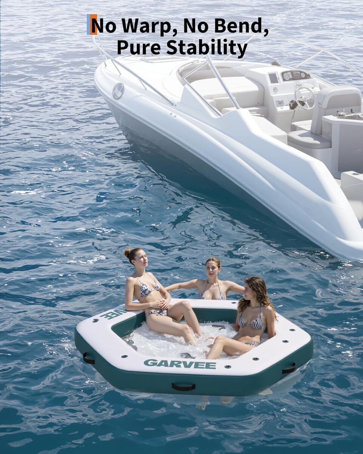 EuKer Hexagon Inflatable Dock 8ft x 8.5ft, Floating Platform with Mesh Swim Area for Boats, Pool, Lake