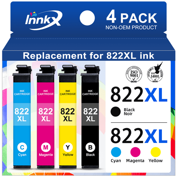 822XL Ink Cartridges Compatible for Epson 822 Ink Cartridges for Epson Workforce Pro WF-3820 WF-4833 WF-4820 WF-4830 WF-4834(Black, Cyan, Magenta, Yellow,4-Pack)