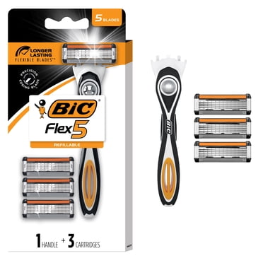 BIC Flex 5 Hybrid Men's Razor, Disposable Razors, 1 Handle and 3 Replacement Cartridges For Men's Razors