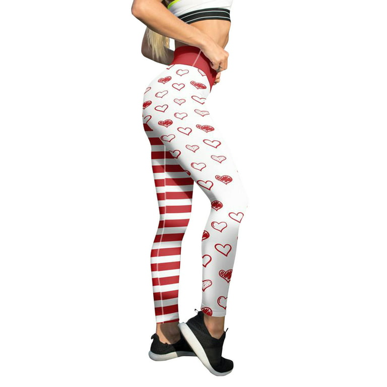 Girls Valentine'S Day Lovesy Stripes Print Leggings Skinny For Running  Pilates Gym Yoga Pants 