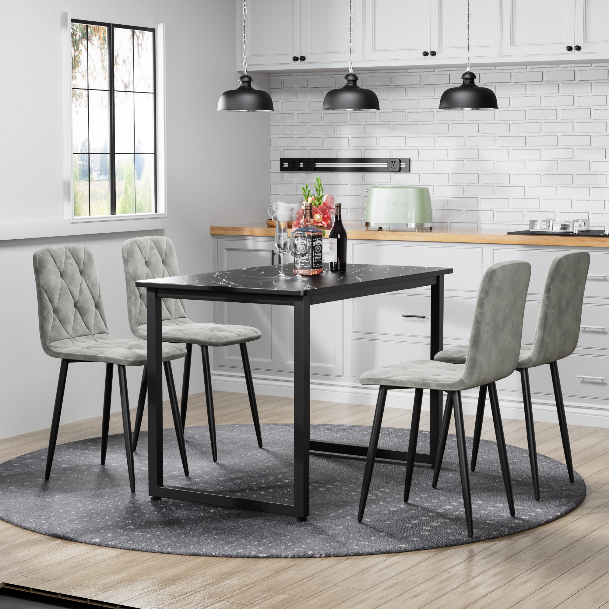 Dining Chairs Set of 4,Kitchen & Dining Room Upholstered Chairs with Metal Legs,Gray+Velvet