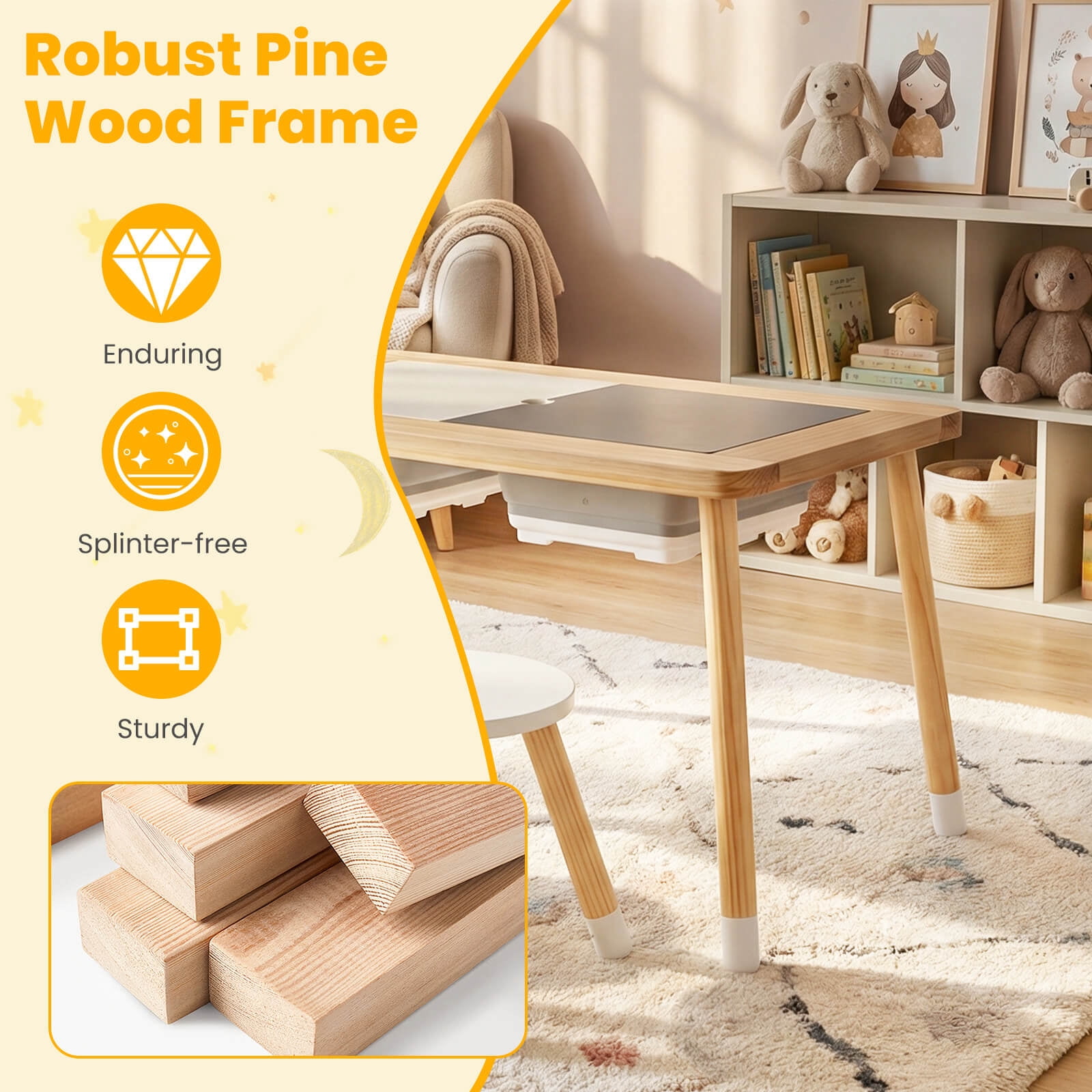 Costway Sensory Table with 2 Stools, Detachable Double-Sided Tabletops & 2 Storage Bins
