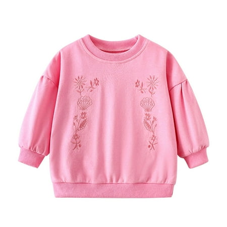 

LIhncine T Shirts for Girls Toddler Girls Floral Printed Causal Round Neck T Shirt Sweatshirt Long Sleeved Top Children s Clothing Tops for Girls (Hot Pink 3-4 Years)
