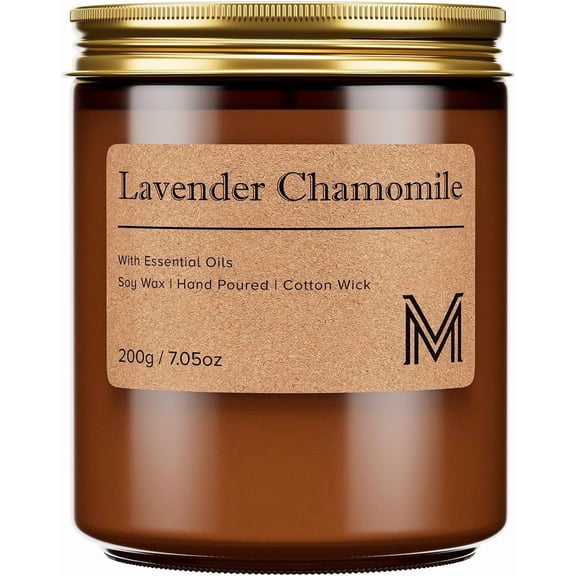 M&SENSE Lavender Chamomile Candles for Home Scented Aromatherapy Candle for Women and Men,7.05oz Soy Wax Long Lasting Amber Jar Candles for Birthday Housewarming Mother's Valentine Day