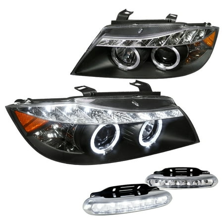 Bmw 5 Series Headlamp - Spec-D Tuning For 2006-2008 Bmw E90 3 Series Black R8 Style Led Halo Projector Headlights, Led Fog Lamps (Left+Right)