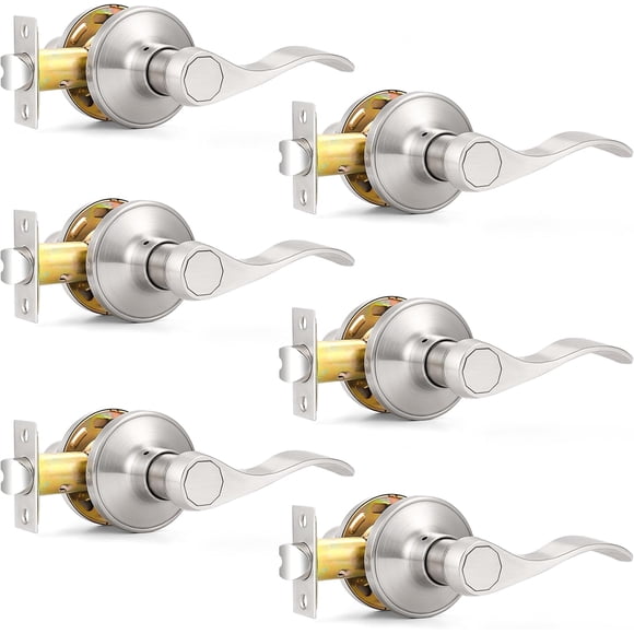 Passage Door Lock Lever Handle for Hallway and Closet Keyless Satin Nickel Interior Door Locksets