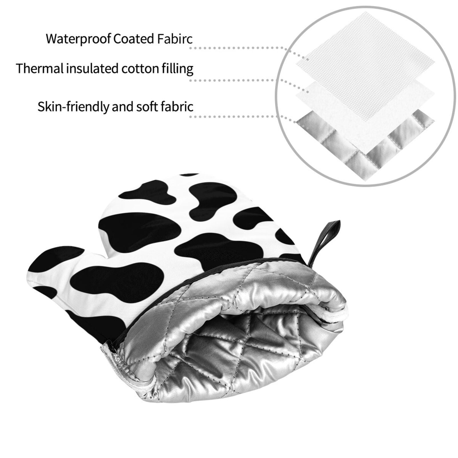 Black And White Cow Skin Print 4Pcs Oven Mitts and Pot Holders Sets Oven Kitchen Gloves Hot Pads for Cooking BBQ Baking Grilling