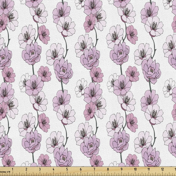 Plant Watercolor Fabric by the Yard Upholstery, Vertical Strips with Flower Gardenias, Decorative Fabric for DIY and Home Accents, 2 Yards, Lilac Pale Mauve by Ambesonne