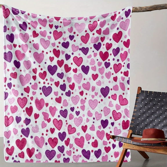 [Cozy Flannel Valentine's Day] Soft Flannel Valentine's Day Blanket - Cozy Love Heart, Warm & Versatile for Couch, Bed, Car, Office, Camping | All-Season Gift