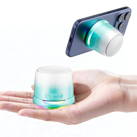 Portable Magnetic Mini Speaker, Bluetooth Speaker for Phone Stand & Kitche, Refrigerator, Anything Magnet, Gifts Cyan-White