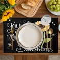 thumbnail image 4 of You Are My Sunshine Placemats Set of 6, Yellow Sunflowers Cute Bees Heart Black Placemats for Dining Table, Place Mats for Kitchen Tabletop, Waterproof Wipeable Dining Table Mats Set, 4 of 9