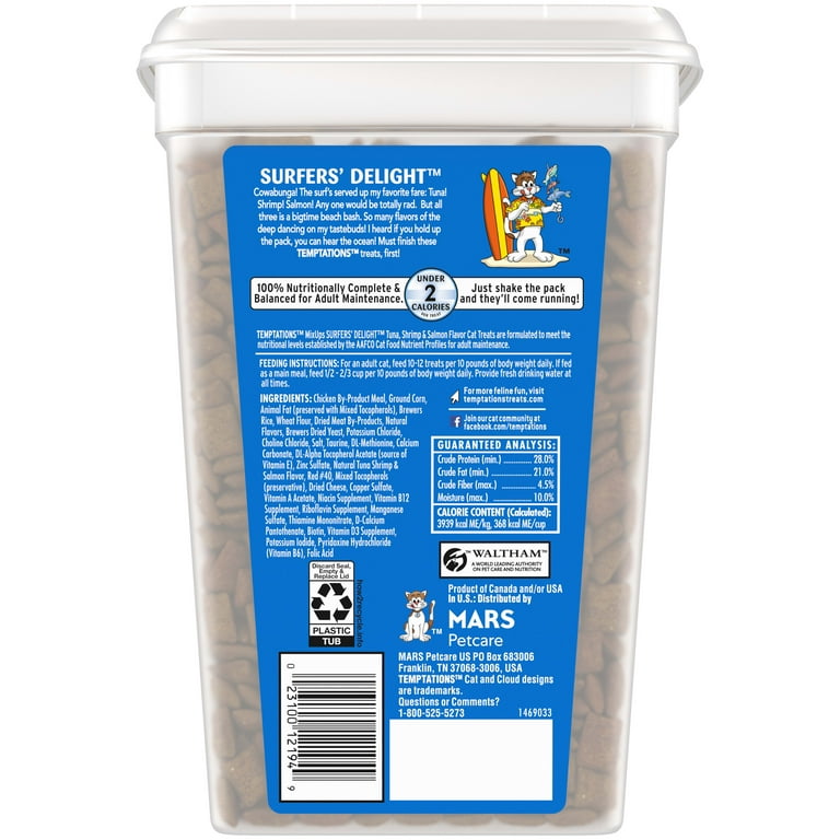 Temptations Mixups Crunchy and Soft Cat Treats Surfers Delight Flavor 30 oz. Tub