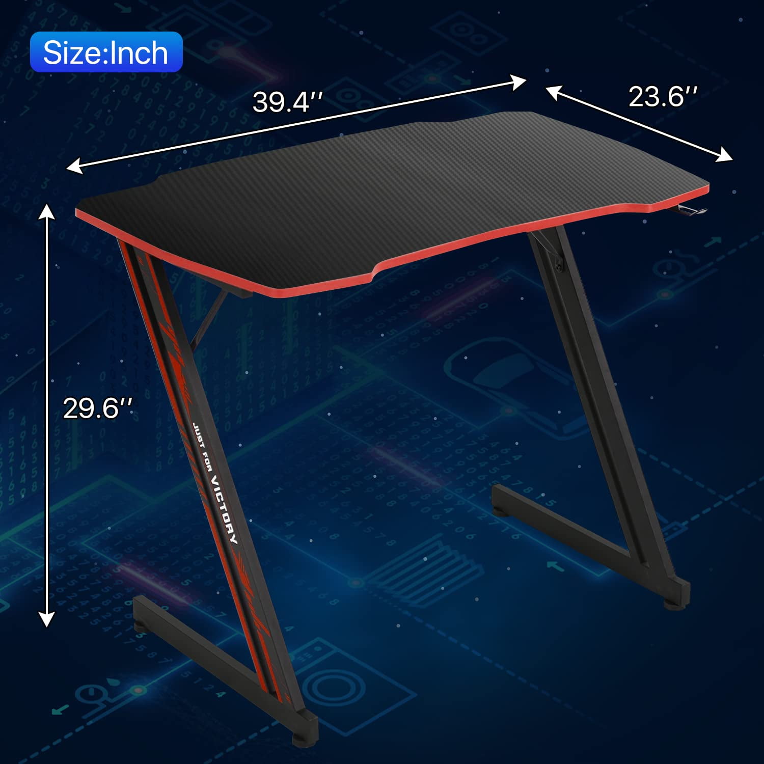 YRLLENSDAN Gaming Table with Headphone Hook, 40 inch Gaming Computer Desk for Small Spaces, PC Gamer Desk Table for Home Office, Computer Workstation with Z-Shaped Steel Leg, Black and Red