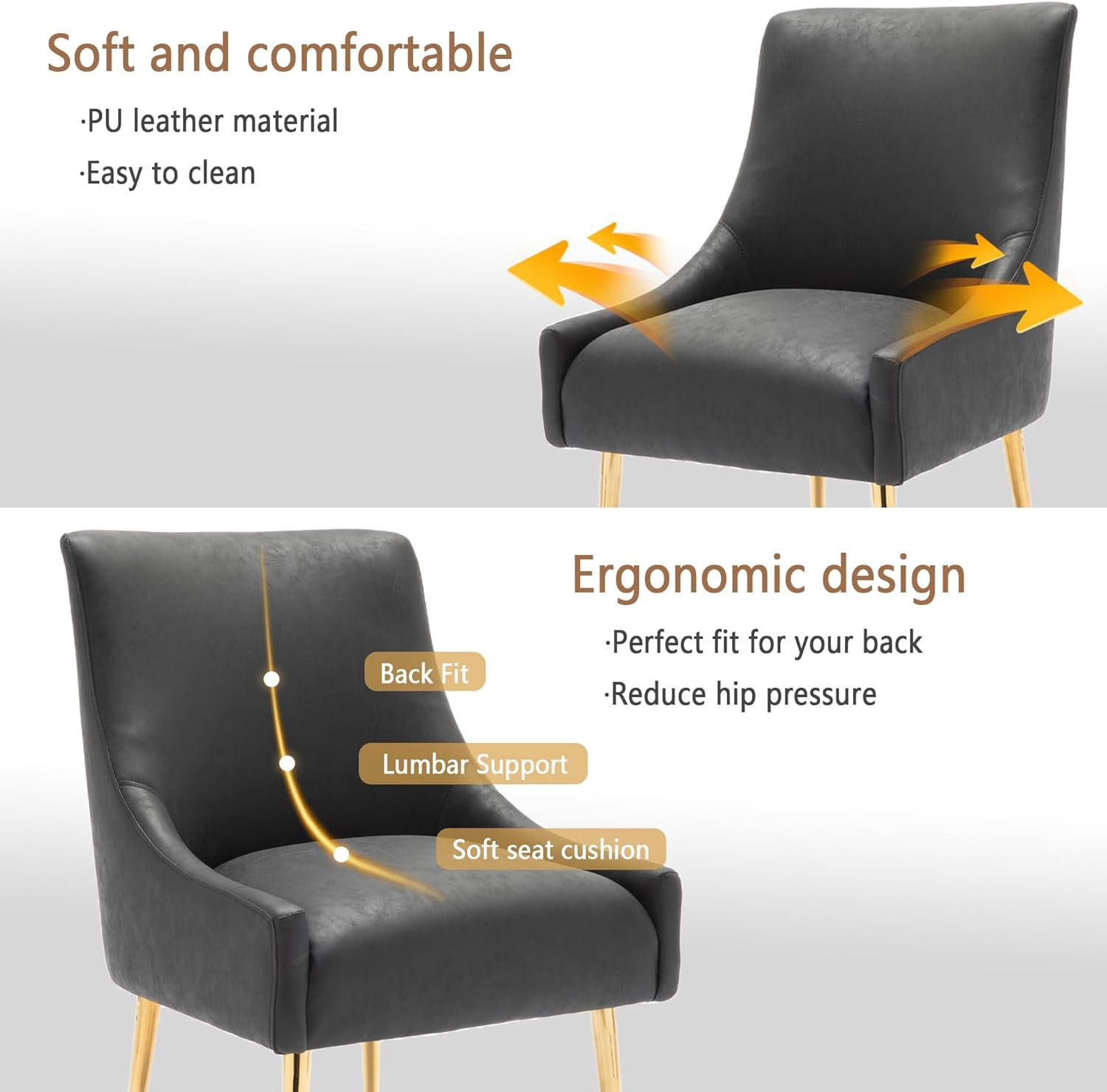 SEYNAR Modern Glam PU Leather Dining Chair or Vanity Chair Set of 2 with Rear Handle(Black)