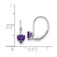 thumbnail image 2 of 14k White Gold Polished Leverback 5mm Love Heart Amethyst Earrings 17x5mm Wide Stud Earring for Women, 2 of 2