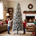 thumbnail image 3 of Bingirl 6.5FT Pre - Lit Pencil - shaped Flocked and Frosted Artificial Christmas Tree with LED Lights and Foldable Stand, Realistic Look for Christmas Home Decor, 3 of 6
