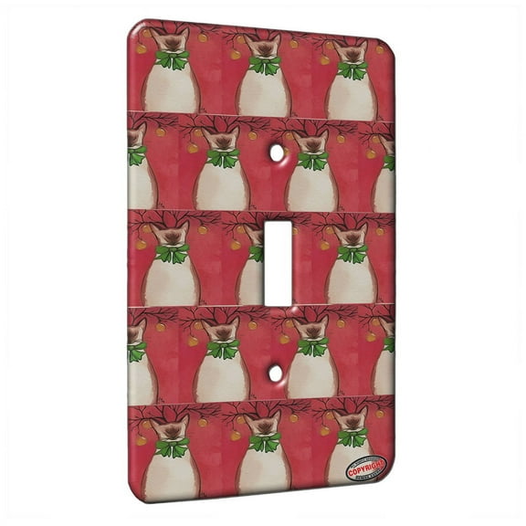 KuzmarK™ Single Gang Toggle Switch Wall Plate - Siamese Reindeer Kitty Christmas Cat Modern Art by Denise Every