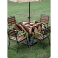 thumbnail image 3 of Outdoor Tablecloth with Umbrella Hole and Zipper, Baseball Square Table Cloth 54x54 Inch Waterproof Tablecloth, Farmhouse Retro Sport Theme Brown Wooden Grain Picnic Table Cover for Patio Camping, 3 of 7