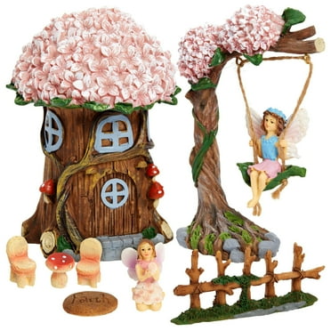 8 Piece Miniature Fairy Flower Garden Accessories Outdoor Decor Figurines Kit for Kids, Mini Whimsical Ornaments and Decorations for Patio, House, Garden, Desk, Yard Supplies