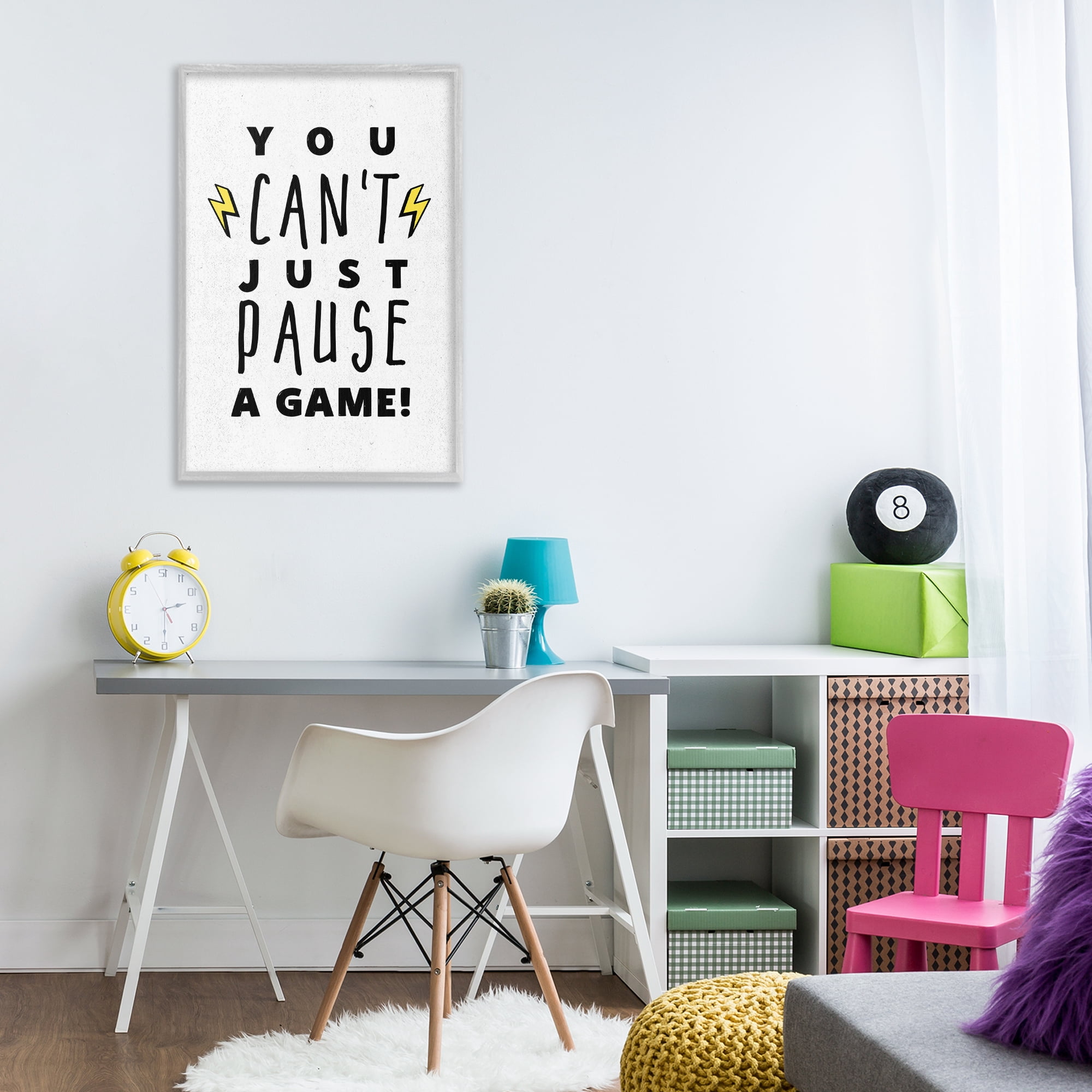 Stupell Industries Just Can't Pause Game Typography Painting Gray Framed Art Print Wall Art, 20 x 30