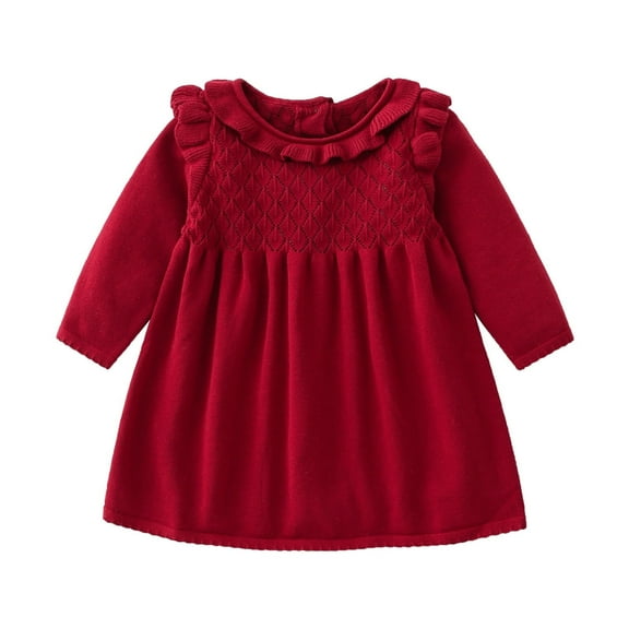 SUXIAN Toddler Girl Sweater Solid Knit Long Sleeve Thick Dress for Babies Kids Spring Winter Fashion Red 3-4 Years