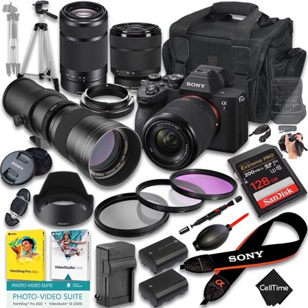 Sony a7 IV Mirrorless Camera w/ 28-70mm, 55-210mm & 420-800mm Lenses   128GB   Extra Battery   Case (27-Pc Bundle) International Version (No Manufacturer Warranty)