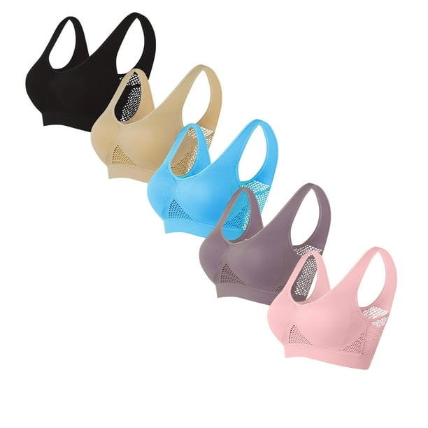 Sujetador de poliéster para mujer, ropa interior de uso diario, de talla grande, sin aros, de color liso, 5 piezas