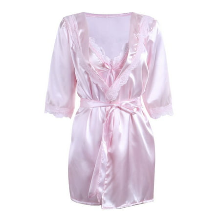 3PCS Sexy Women's Silk Satin Nightie Gown Lingerie Sleepwear Pyjamas ...