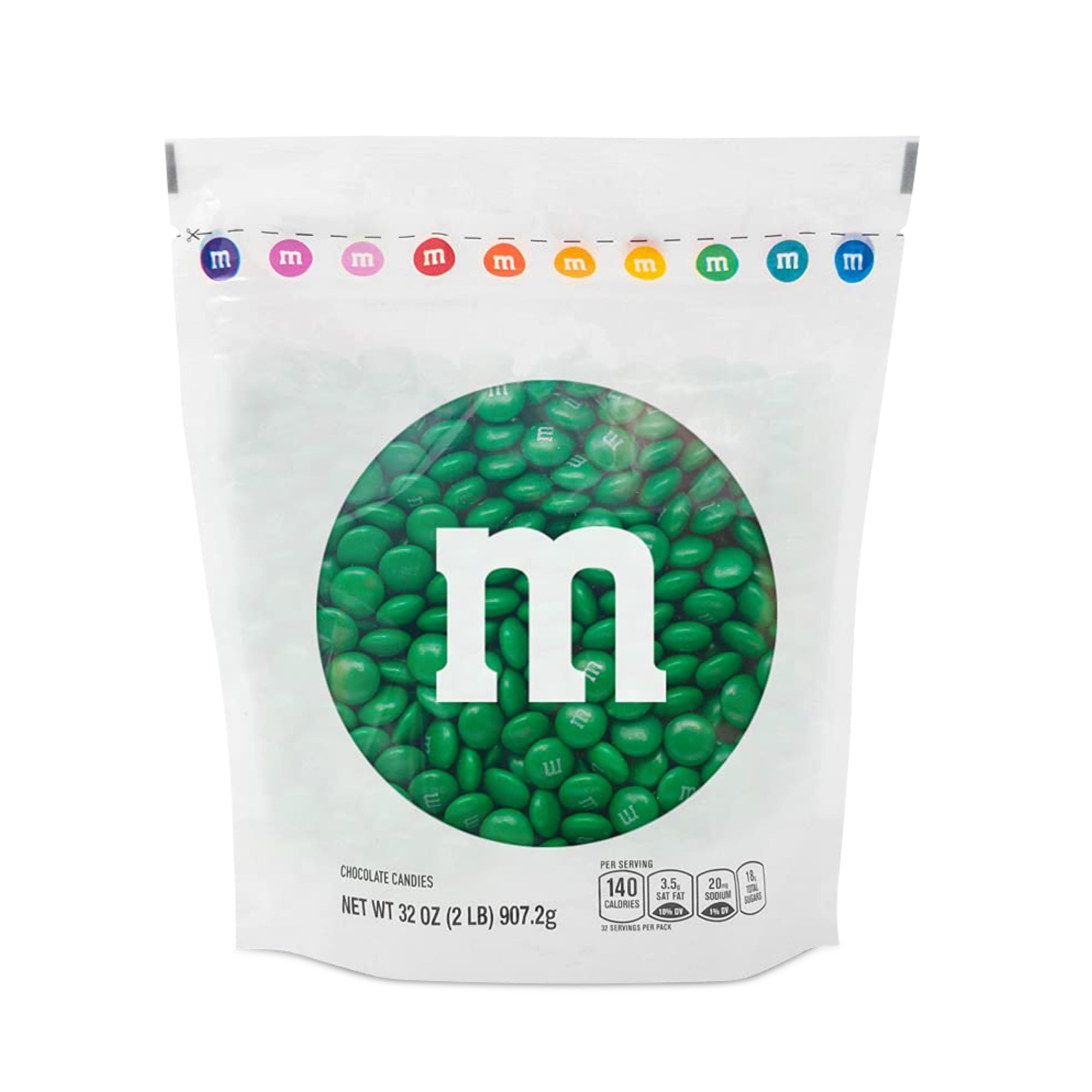 M&M'S World Dark Green Milk Chocolate Candy 2lb Bag for Celebrations and Party Favors